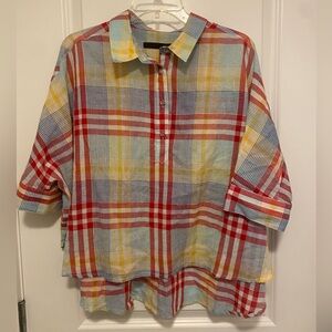 Nicholas K Short Sleeve Oversized Plaid Button-down XS